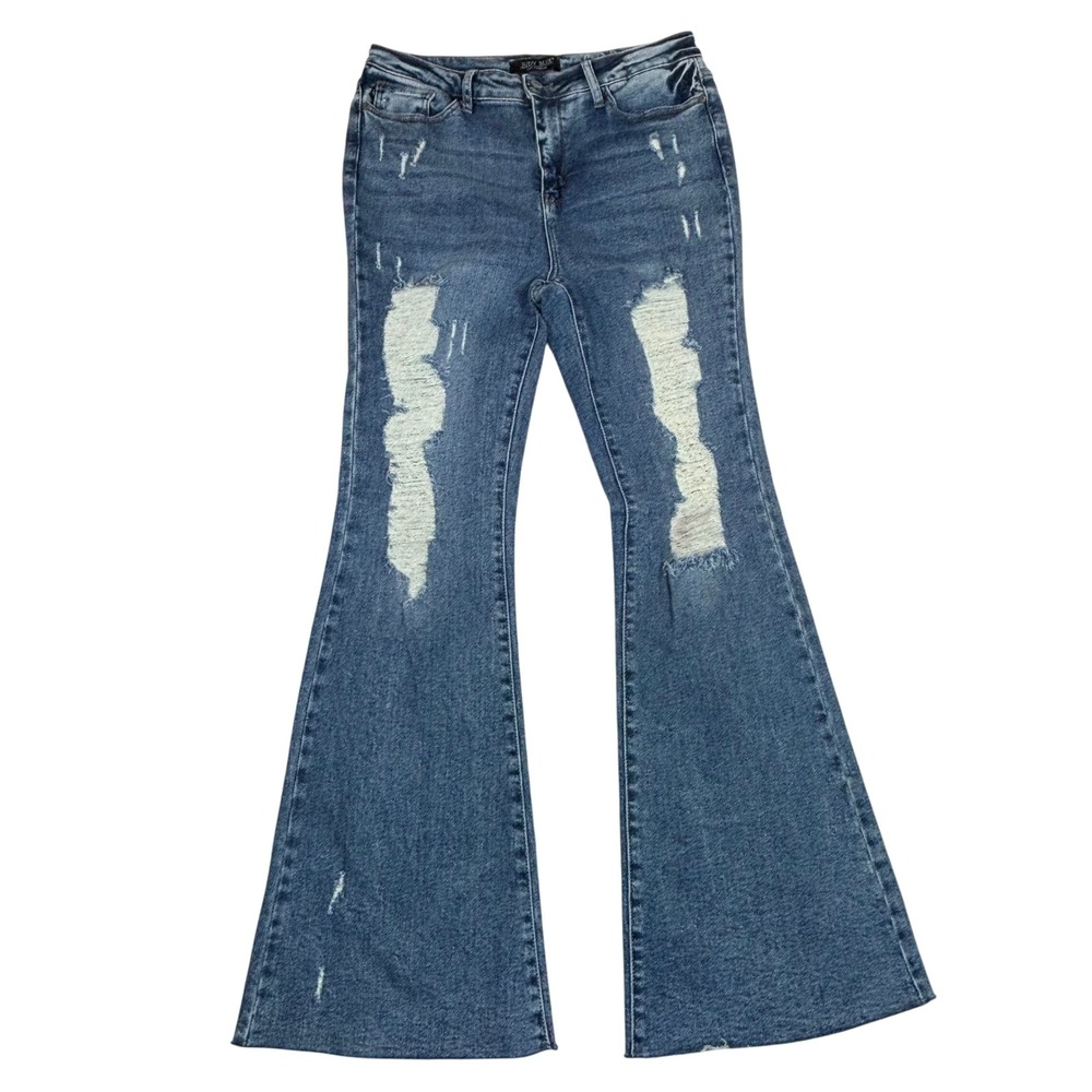Judy Blue Flare Fit Distressed High Rise Jeans Medium Wash JB88457 Womens 13/31